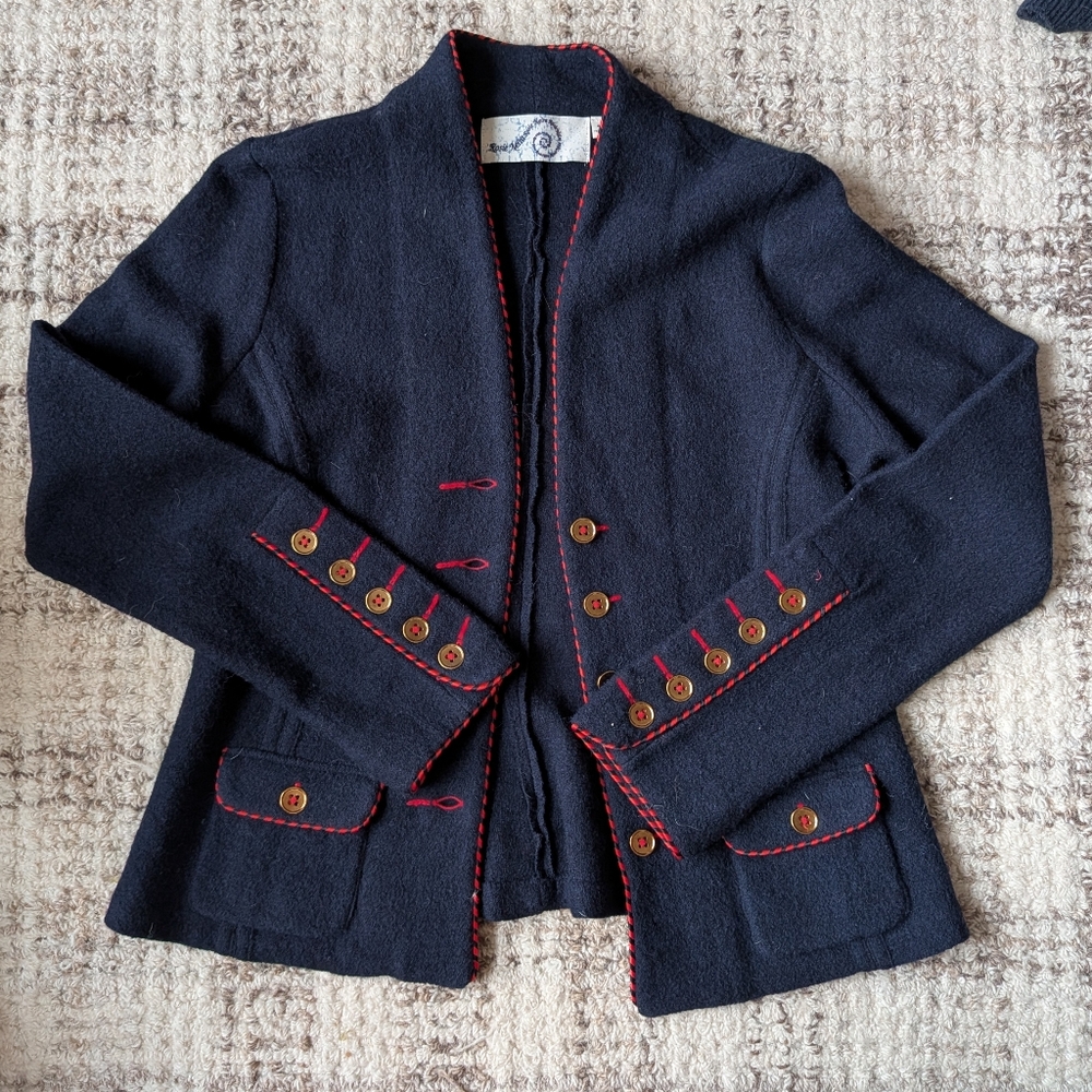 Rosie Assoulin Navy Blazer with Red Trim